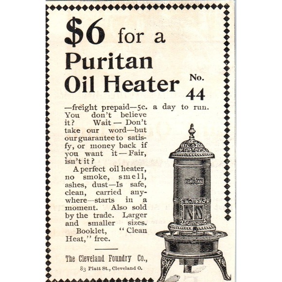 None Other - Puritan Oil Heater The Cleveland Foundry Co c1905 Original Advertisement AE7-A1